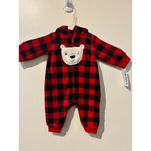 NWT Carter's Just‎ One You Red Plaid Bear Hooded Coverall - 3M